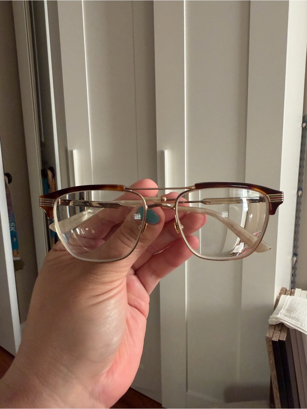 Gucci Brown and Gold Semi-Rim Cat-Eye Glasses